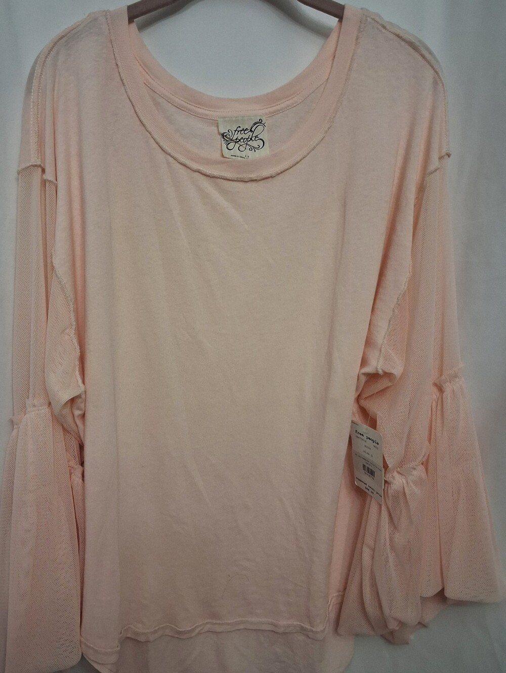 Free People Soft Blush Top SZ Small W Layered Flowy Mesh Sleeves Women's New